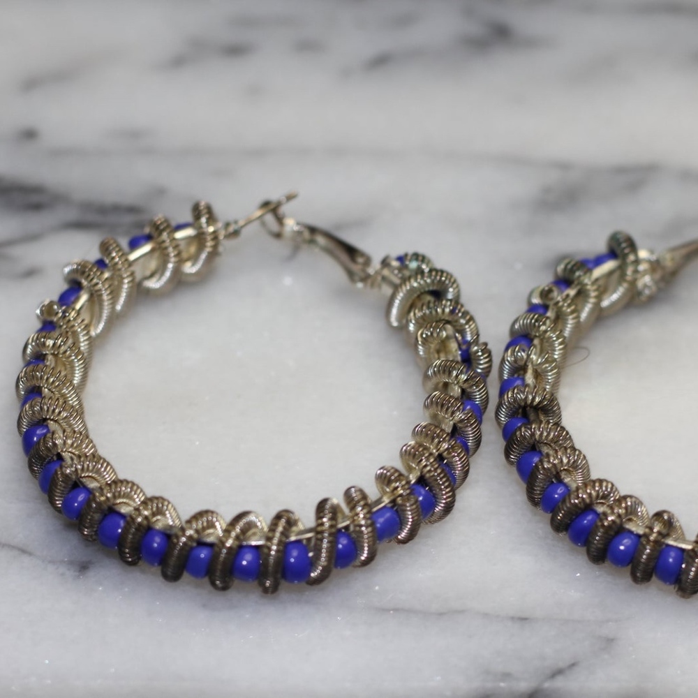 Blue Silver Spiral Earrings